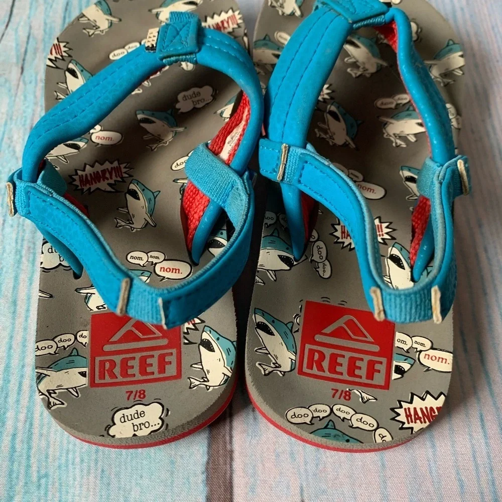 Reef Kids Blue Dinosaur Flip Flops